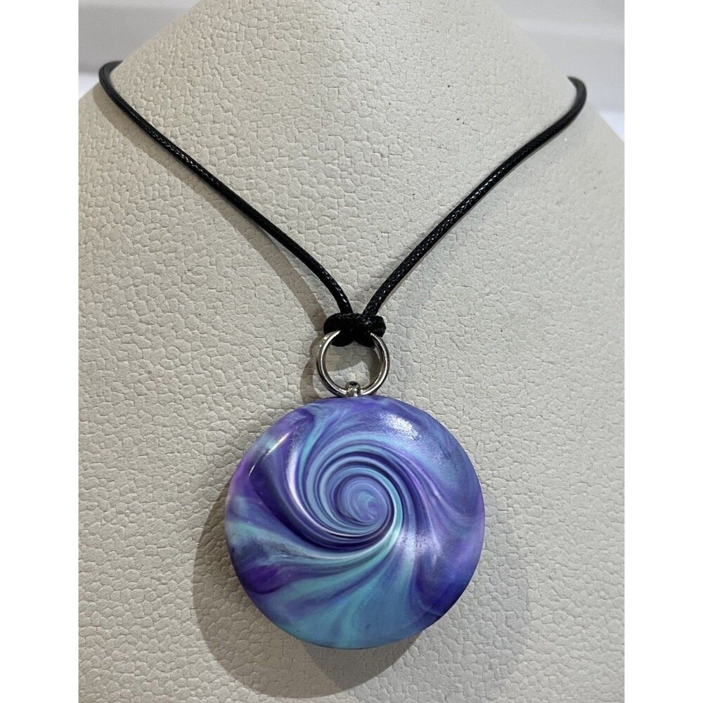 NEW Handmade Retro Art To Wear Purple Polymer Clay Bead Silver Tone Necklace